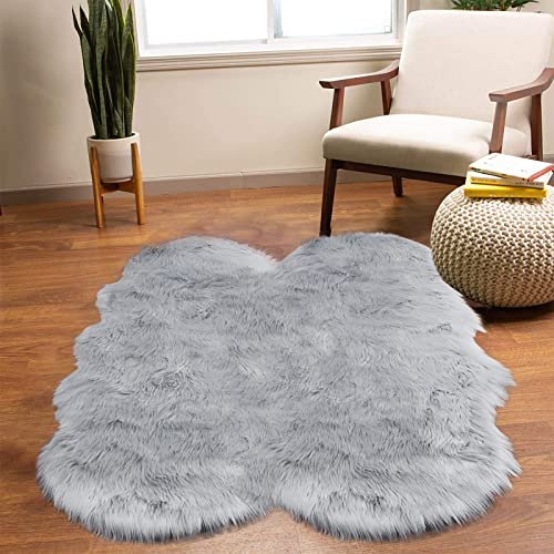 Latepis Grey Sheepskin Rug 4x6 Area Rugs Bedside Fluffy Faux Fur Rug Shag Carpets for Bedroom Living Room Playing Room Décor, Sheepskin