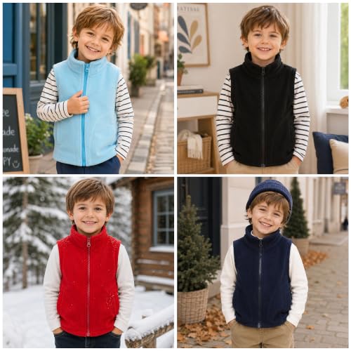 Image of Mud Kingdom Boys Girls Polar Fleece Vest Jacket Ligntweight Plain Vest Full Zipper Sleeveless