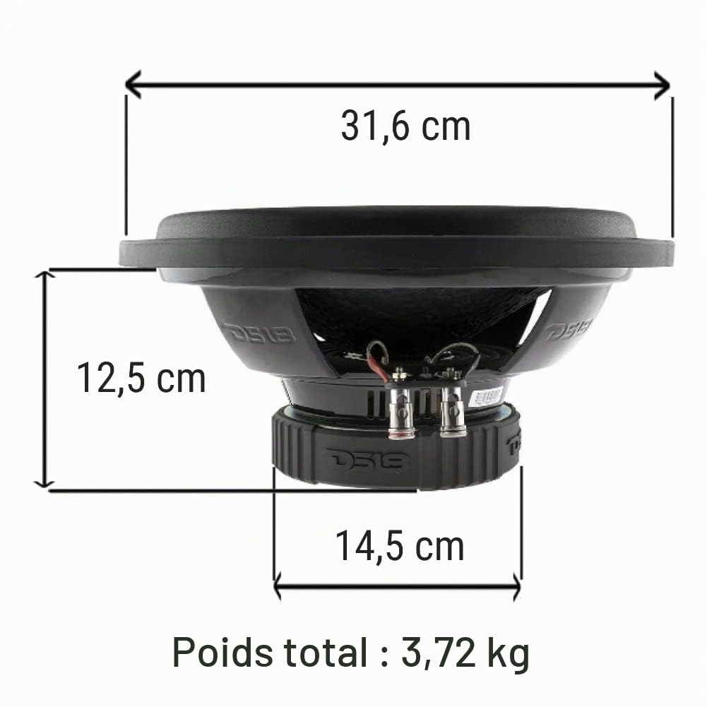 XPL 1 SUBWOOFER Compatible avec DS18 Select SLC-12S SLC12S 30cm 12po 250 Watt rms 500 Watt Max SVC Single Voice Coil 4 ohm idéal pour Caisse Capot Voiture + Sticker, 1 pièce