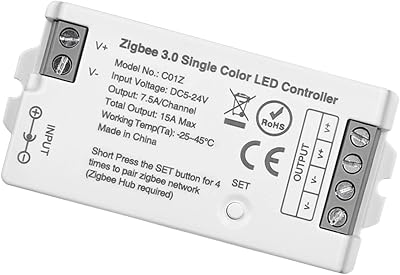 Dimmbarer Monochromer Smart ZigBee 3.0 LED Controller,kompatibel mit Hub Bridge,Echo Plus,Echo Studio,Echo Show(2.Gen) für APP/Alexa Sprachsteuerung Einfarbige LED Streifen(nur ZIGBEE Controller