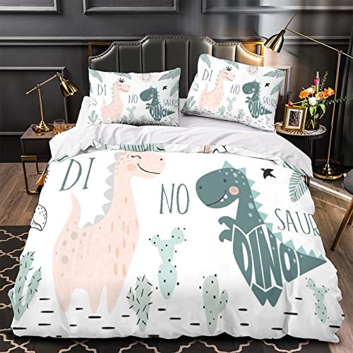 Cartoon-Dinosaurier Bettbezug Grün Schönes Tiermuster Für Kinder Jungen Mädchen Bettbezug Aus Mikrofaser Und Kissenbezüge 80x80 Double(200x200cm) Cover