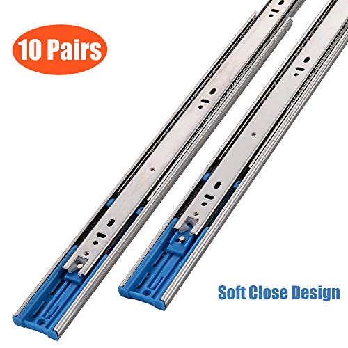 VESLA HOME 10 Pairs 18 Inch 3-Section Full Extension Soft Close Ball Bearing Metal Cabinet Drawer Slides,110 LB Capacity Side Mount Slow Close Drawer Hardware Slide,14\"16\" 18\" 20\" 22\" Lengths.