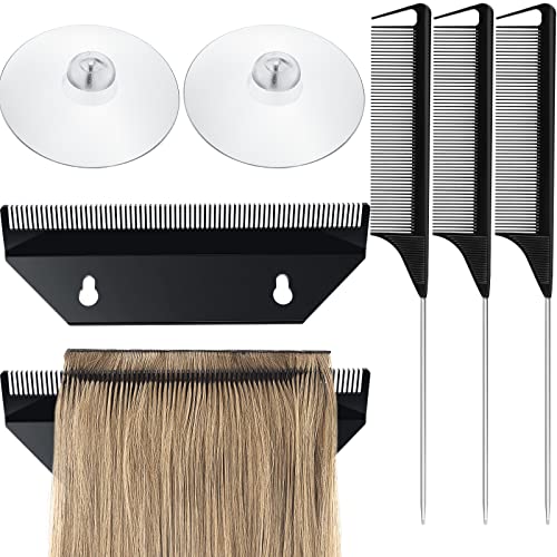 Hair Extension Holder and 3 Pieces Rat Tail Comb Acrylic Hair Strands