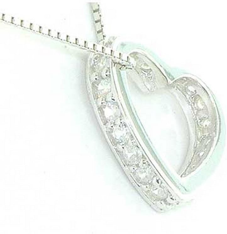 LetsBuySilverSterling Silver Cubic Zirconia Heart Pendant & 16" Sterling Silver Chain Necklace