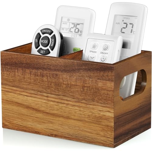 DRASTAR Remote Control Holder, Wood TV Remote Holder, Remote Storage Caddy, Remote Control Organizer (Acacia, 2 Slots)