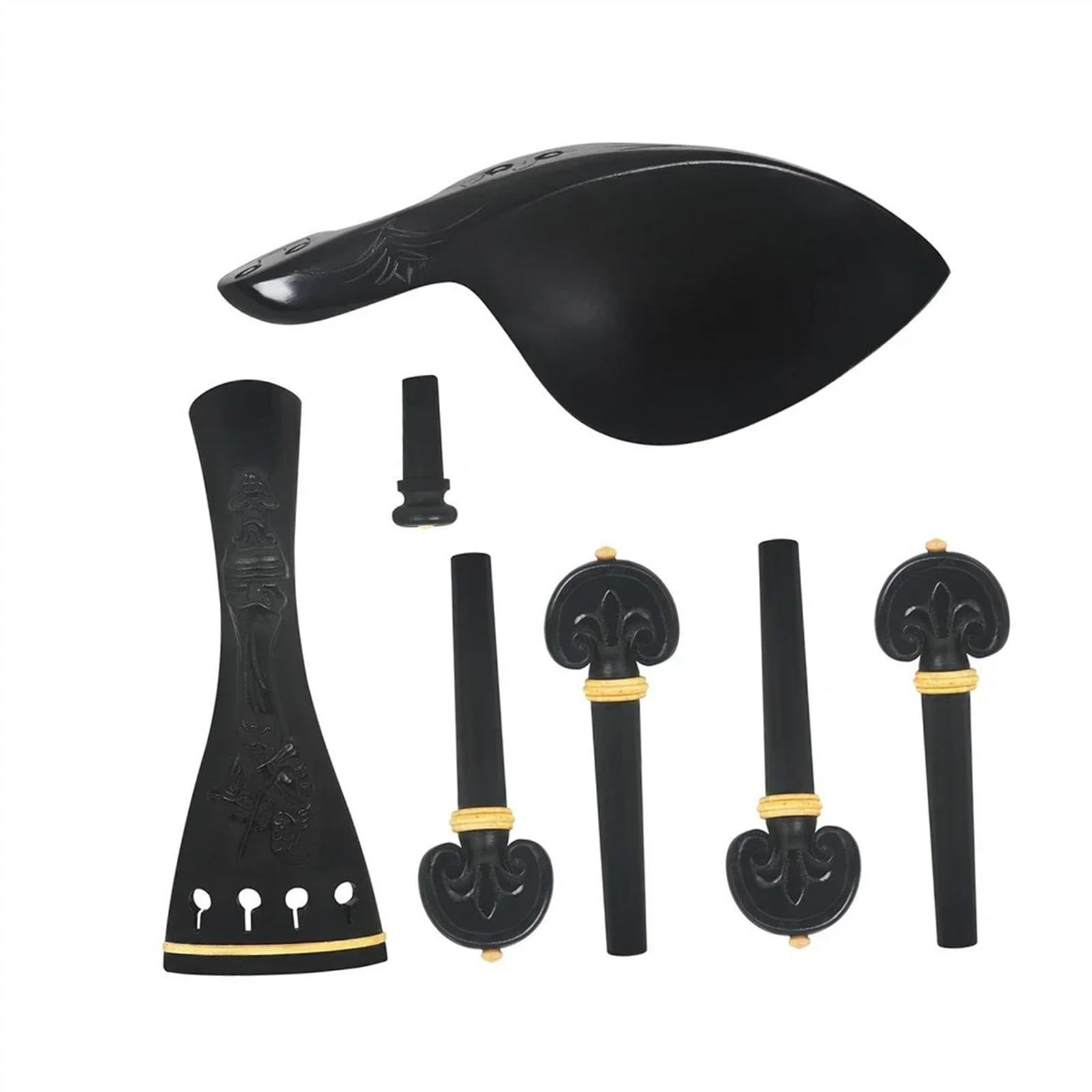 Accesorios para violín Kit De Pieza Trasera De Violín 4/4 3/4 Reposa Mejillas En Relieve De Ébano Tablero De Cuerda Para Tirar, Accesorios Para Uñas Traseras De Eje De Cuerda