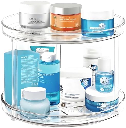 2 Tier Lazy Susan Bathroom Organizer, 9.25Inch Clear 360 Rotating...