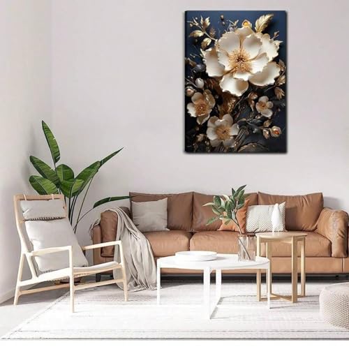 Affiche murale abstraite fleur blanche 30x45cm encadrée