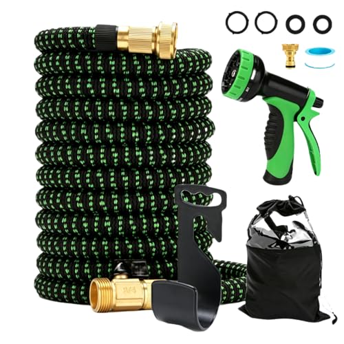 Tuyau d'Arrosage Extensible 30 m,Tuyau Jardin Flexible Retractable,Tuyau d’Eau Réglable avec 1/2'' et 3/4'' Adaptateurs,10 Modes de Pistolet d'arrosage,...