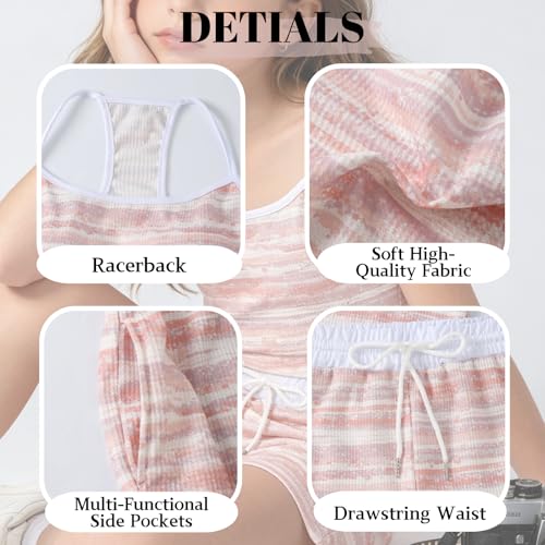 Image of Size 7-14Y Girls Clothes 2 Piece Outfits Striped Tank Top Drawstring Shorts Teen Girls Summer Clothing Sets