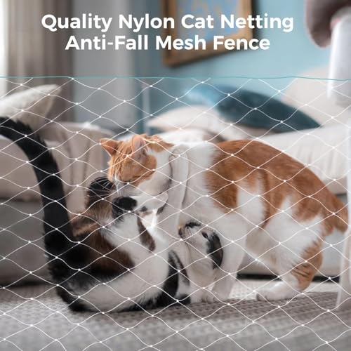 Bosreroy Balcony Safety Netting for Cats, Birds, and Pets – 10 X 20 Ft Nylon Mesh Anti-Fall Net for Outdoor Spaces, Windows, and Stairs