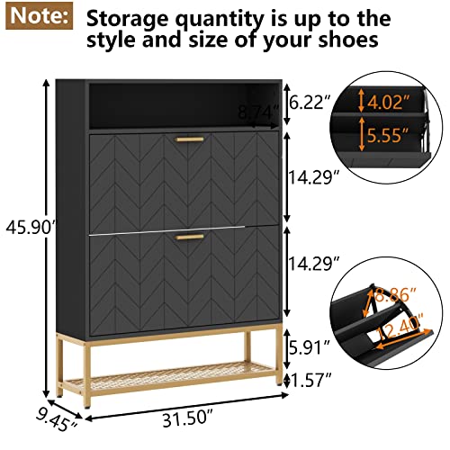 Loomie-Shoe-Cabinet-Free-Standing-Tipping-Bucket-Shoe-Rack-Organizer-with-2-Flip-DrawersEntryway-Narrow-Shoe-Storage-with-Shelf-Top-CubbyModern-Slim-Hidden-Cabinet-With-Doors-Black Loomie Shoe Cabinet Free Standing Tipping Bucket Shoe Rack Organizer with 2 Flip DrawersEntryway Narrow Shoe Storage with Shelf Top CubbyModern Slim Hidden Cabinet With Doors Black
