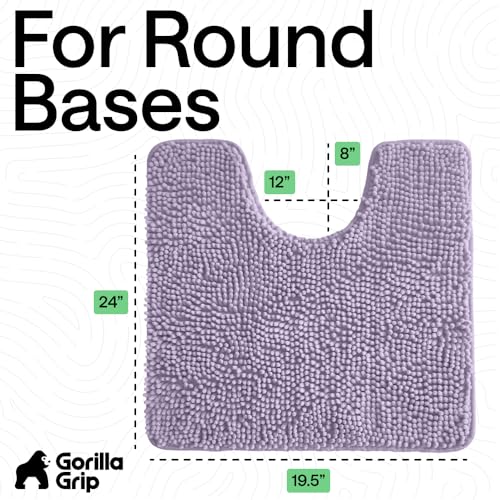 Image of GORILLA GRIP Plush Absorbent Shaggy Chenille Bath Rug Mat for Oval Toilet Base with Rubber Backing, Machine Washable Rugs, Soft Microfiber Contour Mats for Toilets, Bathroom Decor, Lt Purple