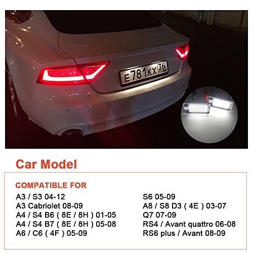 URAQT Kennzeichenbeleuchtung, 2 x 6500K Kennzeichenleuchte 400 Lumen Weiß Nummernschild Licht Birne 12V Eingebauter Canbus Fehlerfrei für A… – Ansicht 6
