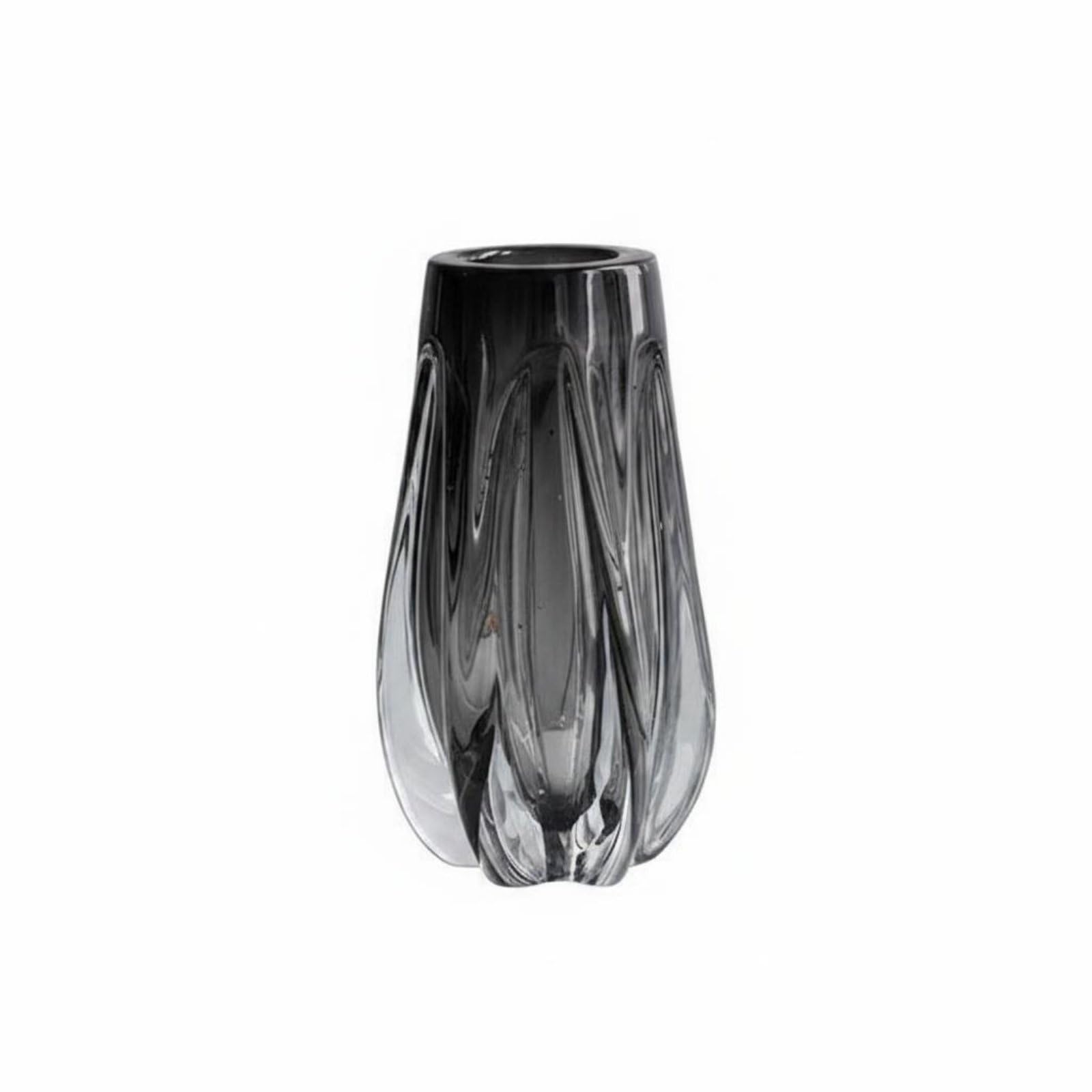 Vaso Decorativo in Vetro Soffiato Vaso Contenitore Centrotavola Superficie Levigata Brillante con Effetto Cattura Moderno Essenziale Adatto per Steli, Grigio, M