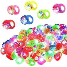 48/108 Pcs LED Light Up Ring - Glow in the Dark Party Favors, Soft Jelly Toy Rings Finger Lights in Treasure Box, Bulk Prize Gift for Kids & Adults 6 Colors