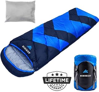 HiHiker Camping Sleeping Bag + Travel Pillow w/Compact Compression Sack – 4 Season