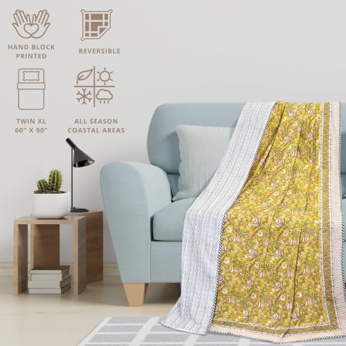 Image of TOAIArt Premium Jaipuri Dohar | AC Blanket Summer Quilt | Hand Block Printed | 3 Layers | Reversible | 150GSM 100% Mulmul Cotton | 100% Cotton Flannel Filling | Single 60 inch X 90 inch|MohanVan