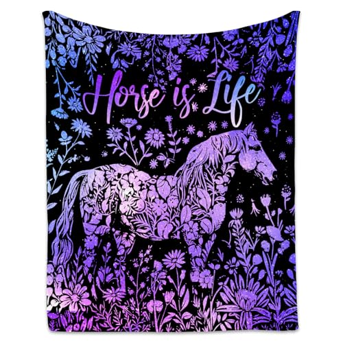 Horse Blanket for Girls - Soft Fuzzy Throw Blanket Gifts - 40x50 Inches Cute Blankets for Couch, Sofa & Office