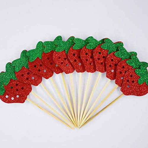 Strawberry Cupcake Topper Baby Girl Berry Theme Birthday Party Cake Decoration-Pack Of 24 #TOP2