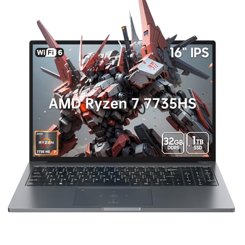 Blackview 2025 16' Gaming Laptop,Ryzen 7 7735HS(Besser 7430u/5700u/I7-11800H) bis zu 4,8 GHz,32GB Ram DDR5 4800MHz 1TB SSD,FHD Display Laptop,Beleuchteter Tastatur,WiFi 6,BT 5.2,Windows 11 pro
