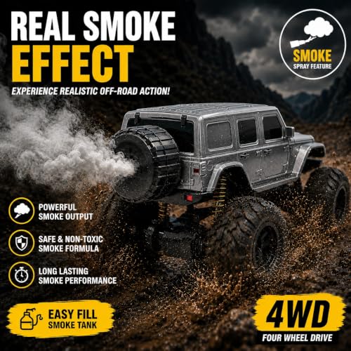 Image of Big Silver Remote Control Car Toy | Thar Roxx | Smoke and LED Light | Monster Truck Remote Control 4x4 | Rechargeable Car | 2.4G Remote Control | High Speed |100m Range | Birthday Gift for Kids