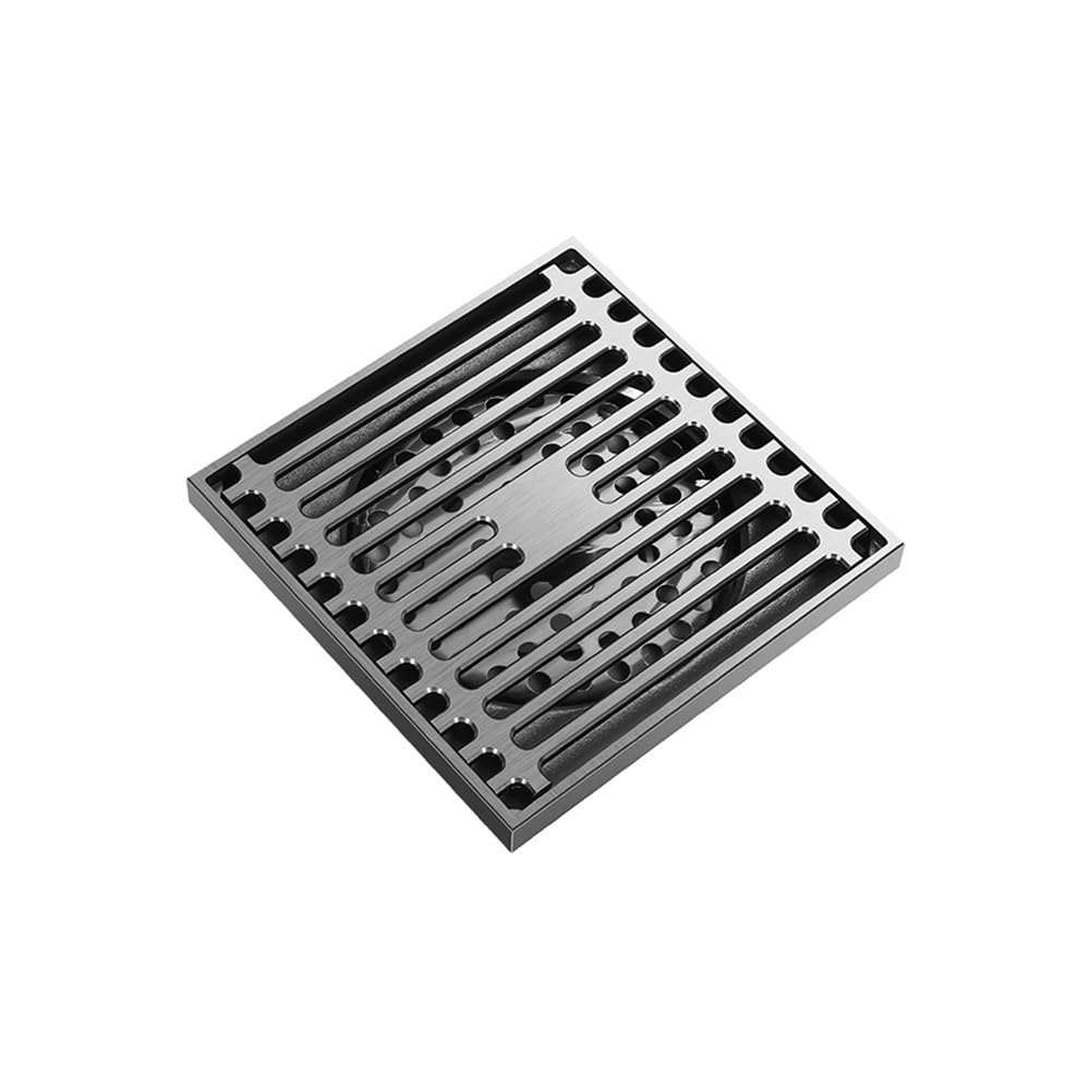 Siphon de sol gris pistolet, salle bain douche anti-odeur tout en cuivre, siphon for machine à laver et toilettes égout invisible Couvercle de caniveau en acier(S1)