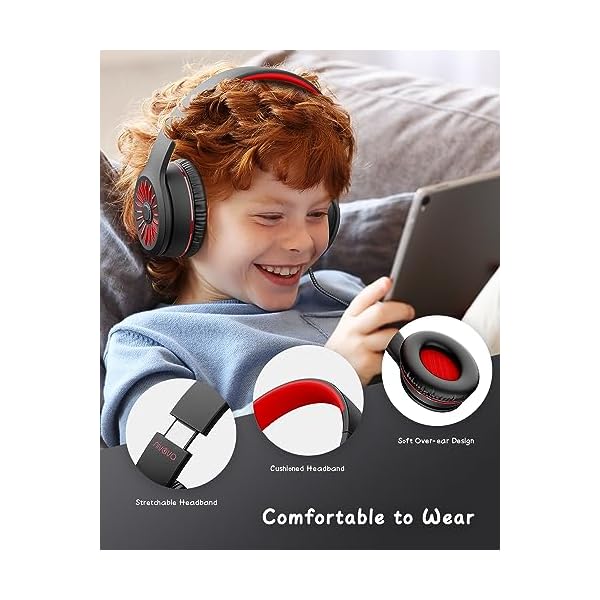 Wired Headphones with Microphone, K16 On-Ear Headphones for Kids with 3.5MM Jack, Foldable Stereo Bass Headphones for Teens School Amazon Kindle, Fire, Chromebook, Tablet(Black Red) - Image 5