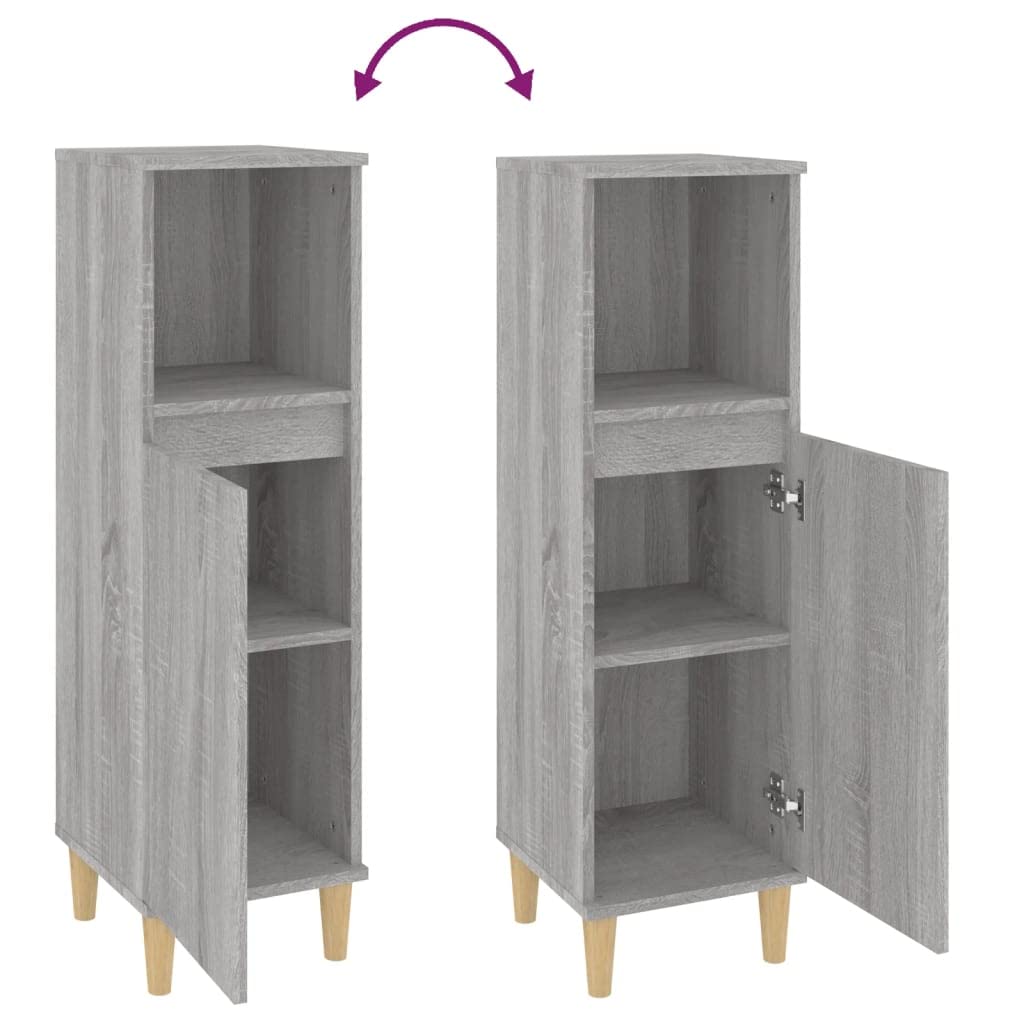 Mueble de baño Sonoma gris, 30 x 30 x 100 cm, material de madera con 1 estante y 2 estantes para almacenamiento y almacenamiento