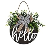 Welcome Sign Hello Front Door Round Wood Sign Hanging Welcome Sign for Farmhouse porch Spring...