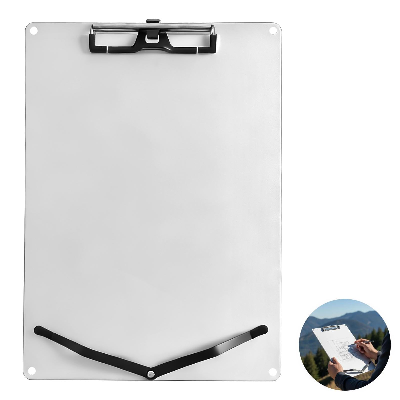 A4 Zeichentafel aus Aluminium, 33 x 23,5 cm, vertikal, mit stabiler Stahlklemme, Doppelfeder und Schultergurt, rostgeschütztes Klemmbrett, für Skizzen im Freien, Kunst, Büro und mobile Einsätze
