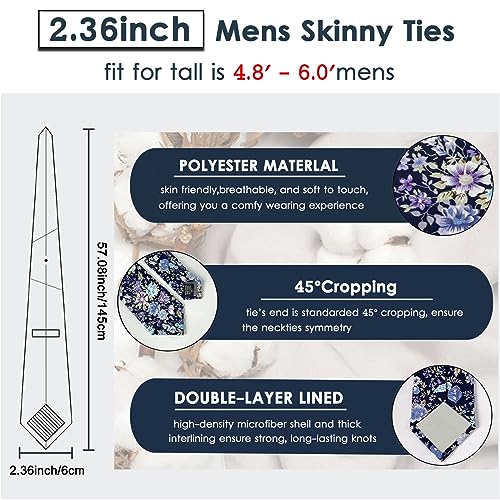 Image of Mantieqingway Floral Ties for Men Skinny Cotton Tie Flower Necktie