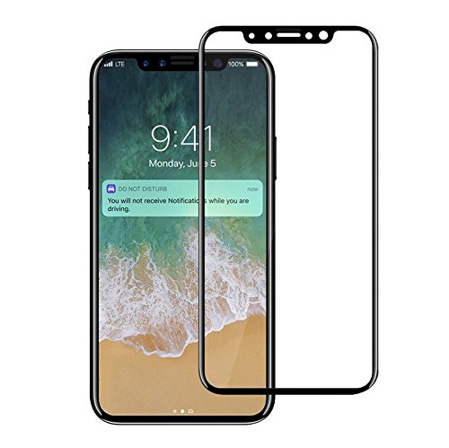 iPhone X Screen Protector, EXW 3D Full Coverage Film HD Clear 9H Surface Hardness Tempered Glass Screen Protector Film Edge to Edge Protection(Anti-Scratch) for iPhone X/iPhone 10（Black