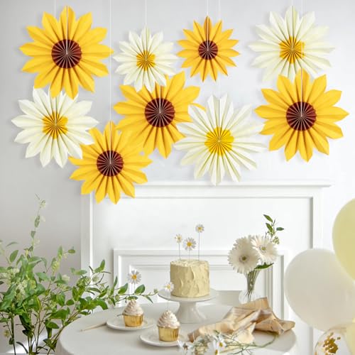 Image of PAPER JAZZ Sunflower Party Decorations Sunflower Bithday Paper Fans Bulletin Board Decor, Yellow Tissue Flowers Wall Decorations Hanging Sun Flower Theme Party Supplies Baby Shower.