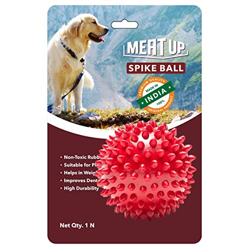 Meat Up Non-Toxic Rubber Stud Spike Hard Ball Chew Toy, Puppy/Dog Teething Toy - 3 inches