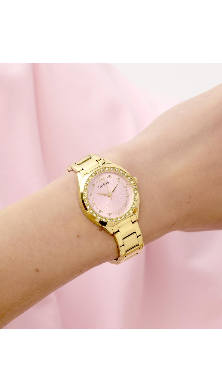 Guess Charlotte GW0767L7 - Reloj de Pulsera analógico para Mujer, Cuarzo, Acero Inoxidable, 30 mm, Correa de Acero Inoxidable, 3 Bares, Color de la Esfera: Rosa