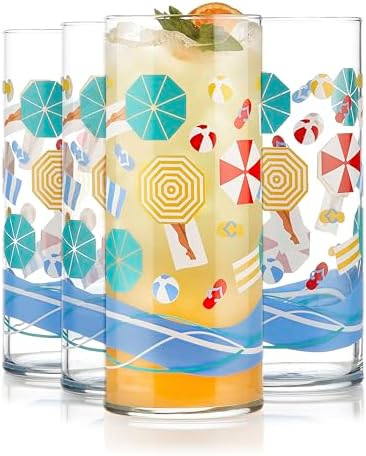 Libbey Vintage Beach Drinking Glasses Set of 4, Colorful, Retro B...