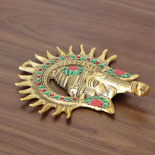 Image of KridayKraft Metal Ganesha ji Statue,Ganpati Wall Hanging Sculpture Lord Ganesh Idol Lucky Feng Shui Wall Decor Your Home, Office,Religious Gift Article Decorative,Showpiece (Stone, KIRAN GANESH)
