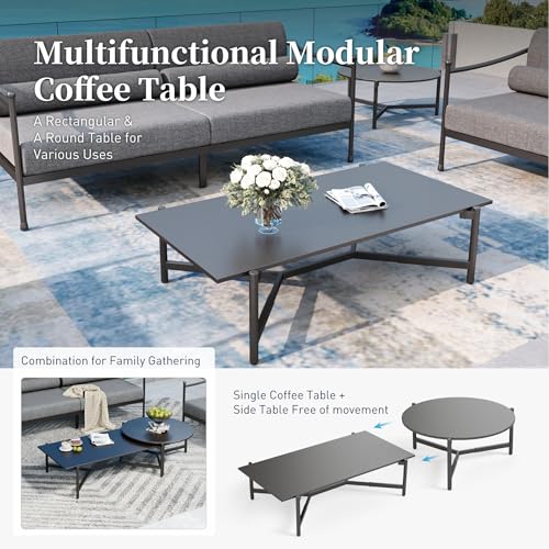 Image of SUNSHINE VALLEY Patio Conversation Set,5 Pcs Metal Outdoor Furniture Set with Aluminum Armrest,3-Seater Sofa,2 Fixed Chairs,Metal Nested Table and 7.1 inch Extra Thick Cushion,Grey