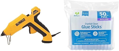 DEWALT Pistola de pegamento de cerámica de calor rápido y barras de pegamento caliente AdTech de 4 pulgadas, tamaño completo, transparente, 50