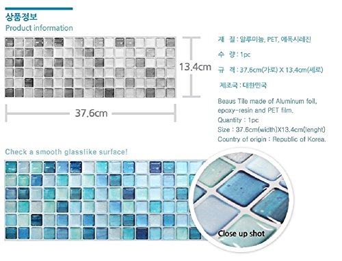 Beaustile Decorative Tile Stickers Peel And Stick Backsplash Fire Retardant Tile Sheet (2Pcs) (R, N.blue) #TOP3