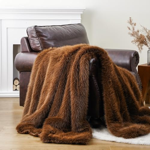 BATTILO HOME Luxury Fluffy Faux Fur Throw Blanket, Golden Brown