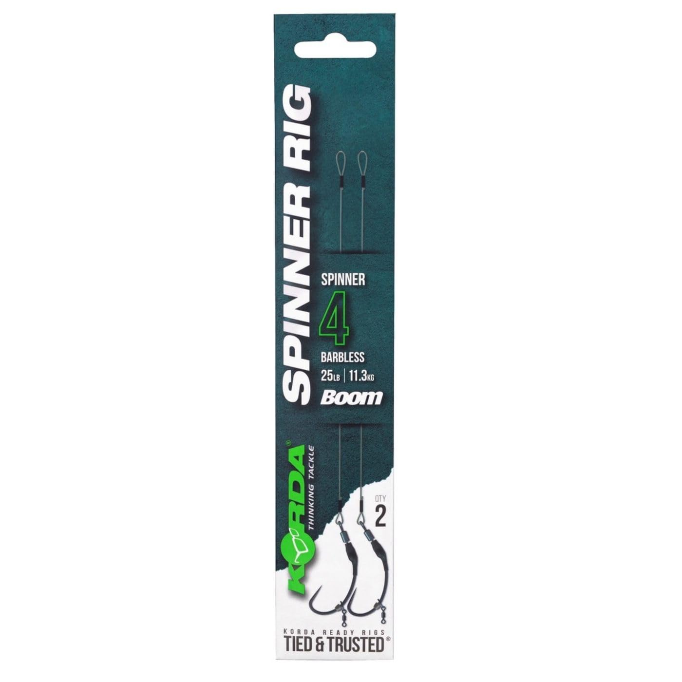 Korda Spinner Rig Spinner, Barbless Size 4, Durable Material, 5.5" Boom with New Spinner Hook and Pre-Crimped Swivel for Secure Connection, Also in Krank and Kurv Versions