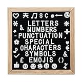 Felt Letter Board 10x10 Inch Black Oak Framed Changeable Premium Message Sign Board with White Letters and bag Including Emoji's Numbers Punctuation & Wall Mount for Office Church School or Home
