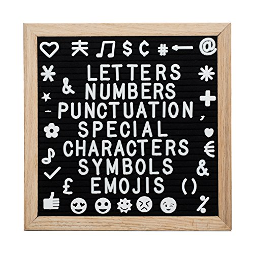 Felt Letter Board 10x10 Inch Black Oak Framed Changeable Premium Message Sign Board with White Letters and bag Including Emoji's Numbers Punctuation & Wall Mount for Office Church School or Home