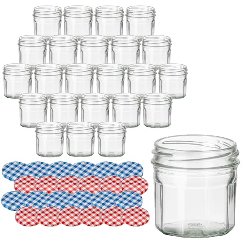gouveo 24er Set Einmachgläser 100 ml Dekagon mit Schraubdeckel karoblau/karorot - Zehneckige Gläser mit Twist-Off Verschluss - Kleine Vorratsgläser für Selbstgemachtes (EGD100KBKR) gouveo 24er Set Einmachgläser 100 ml Dekagon mit Schraubdeckel karoblau/karorot - Zehneckige Gläser mit Twist-Off Verschluss - Kleine Vorratsgläser für Selbstgemachtes (EGD100KBKR)