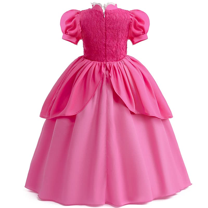 Xefenki Princess Peach Dress Costume for Girls Kids,Super Princess