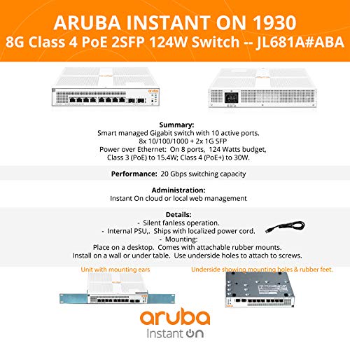 Image of HPE JL681A Aruba Instant On | 8x 1G | 2x SFP | 8x CL4 PoE 124W | Managed Ethernet Switch [New Open Box] (Renewed)