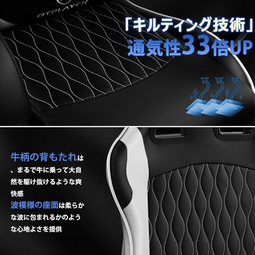 GTRacing ゲーミングチェア オフィスチェア デスク pcチェア 椅子 テレワーク 145°リクライニング オットマン付き ゲームチェア ハイバック ランバーサポート ポケットコイルが内蔵 PUレザー (WHITE) の商品画像 6