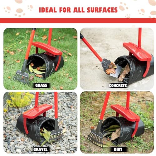Image of HUZSV Dog Pooper Scooper With Bag Attachment,Heavy Duty Metal Rake&Spade Swivel Bin,NonBreakable Poop Scoop for Small Large Dogs,Includes 100 Waste Bag Odorless Design Easy to Use on Grass,Dirt,Gravel